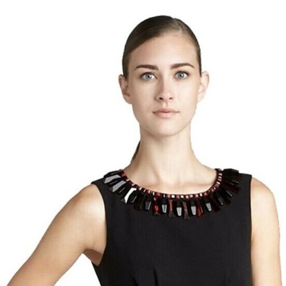KATE SPADE Diana Ruby Red/Blk Beaded Sleeveless Sheath Black Dress, EUC 6 S - Picture 3 of 15